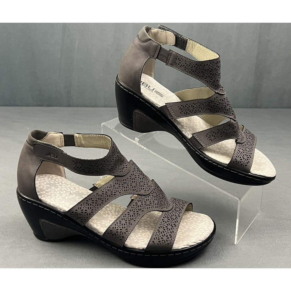 JBU by Jambu Bianca Wedge Sandal Vegan Grey Memory Foam Size 9M Boho Chic